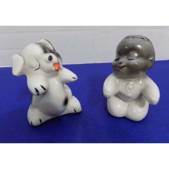 Vintage Van Tellingen Boy Dog Puppy Hugger Salt Pepper Shakers - Picture 2 of 5